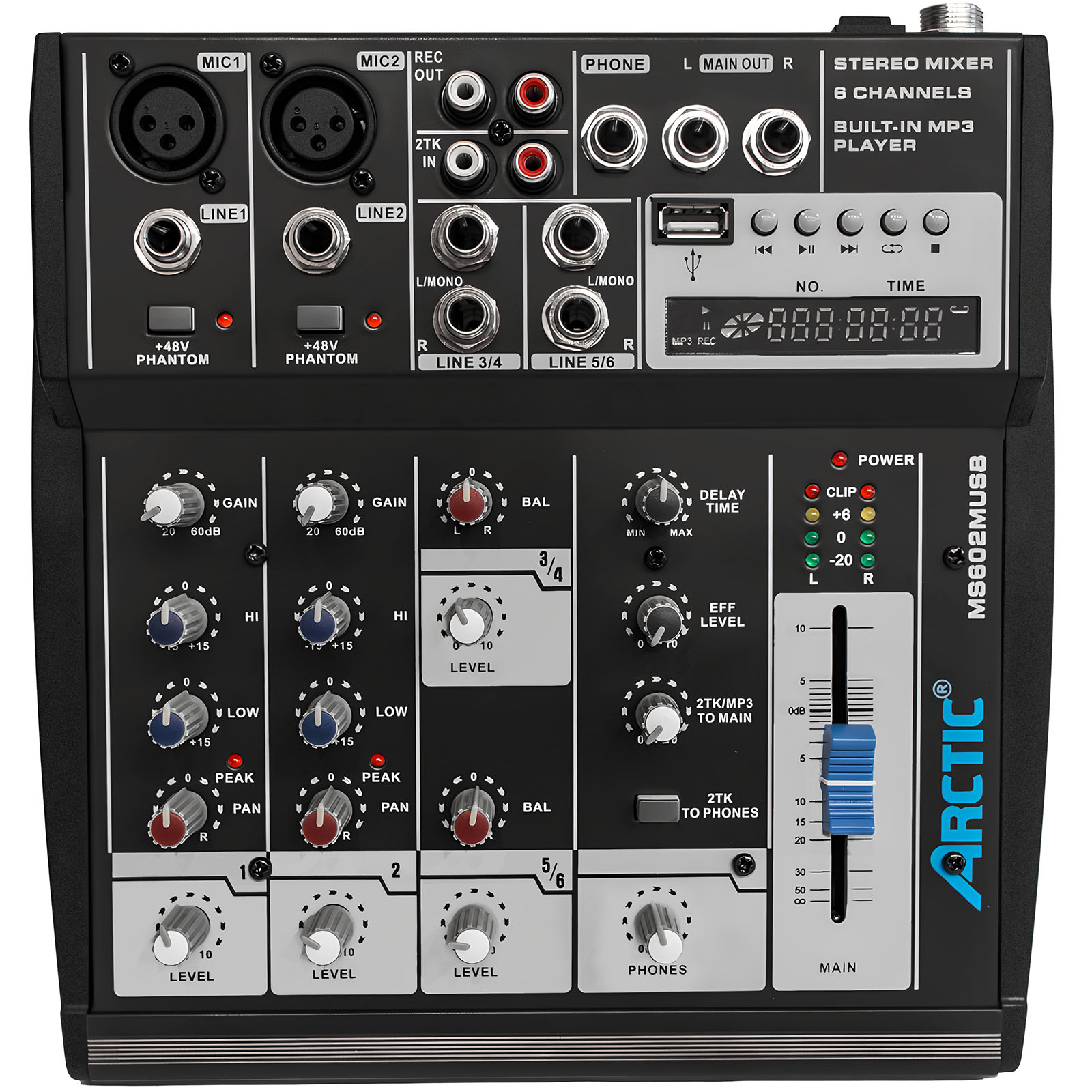 Мікшерний пульт ARCTIC MS602M USB з USB-медіаплеєром та ефектом Delay 0